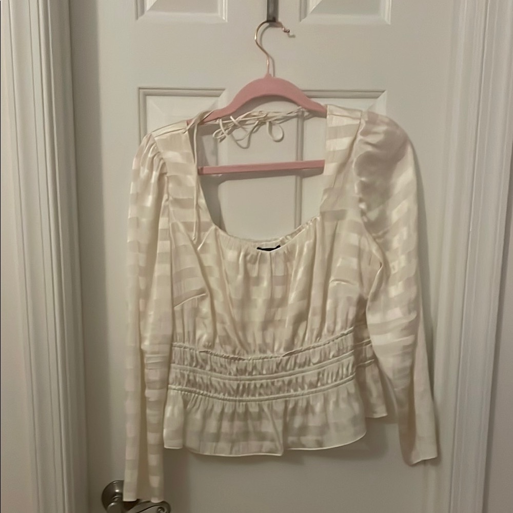 1. State Cream Smocked Tie Front Blouse
